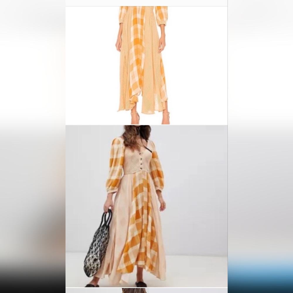 Free people mustard/ yellow plaid/ checked reversible dress